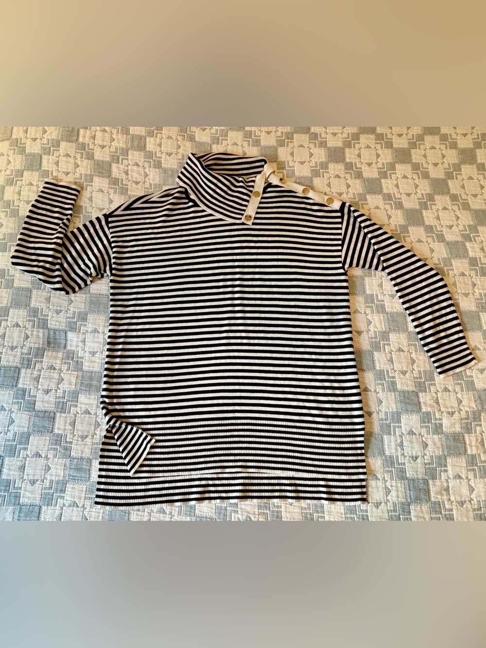 Chico's Zenergy Striped Tunic Style Mock Neck Sweater